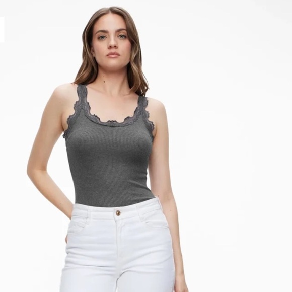 Rosemunde Tops - NWT Rosemunde Babette Silk Tank S Dark Grey Lace Trim